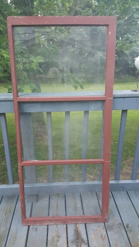 Old Wood Window Frame 3 Pane Barn Red Farmhouse Decor Etsy