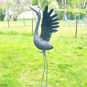 Large Crane Bird Statue Outdoor Statue w/Wings 55&quot; Garden Stake Ornament Yard Art Lawn Decor FD83