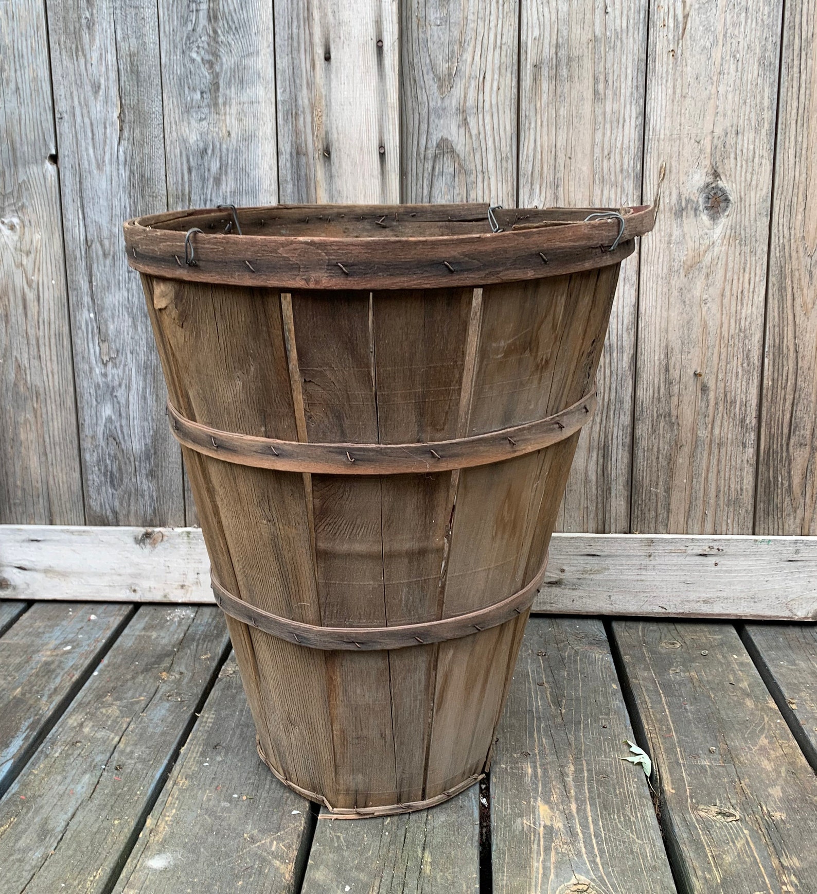 Vintage Tall Bushel Basket Split Wood Produce Apple Orchard Etsy