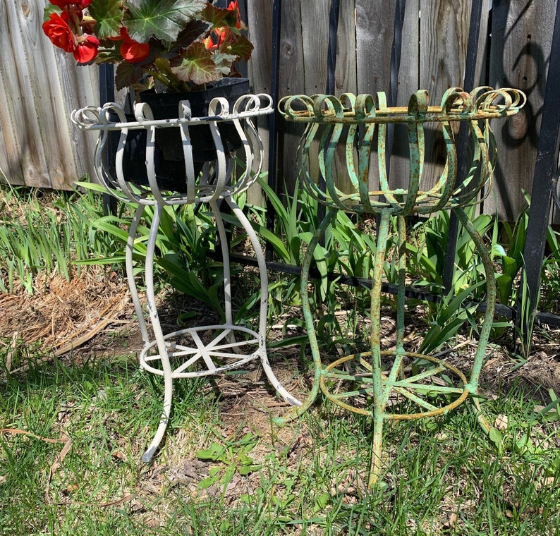 Vintage Wrought Iron Plant Stand Heavy. Metal Planter Etsy