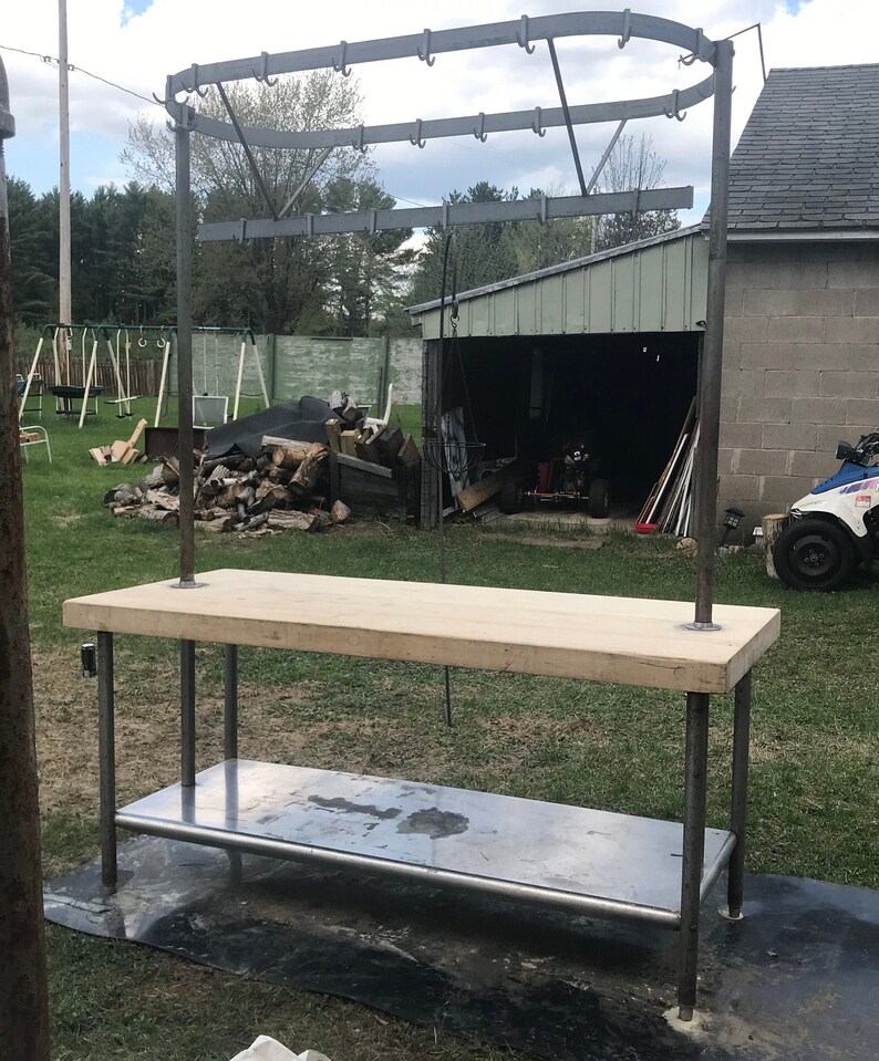 Vintage Butcher Block Chef or Bakers Table with Pot Rack Etsy