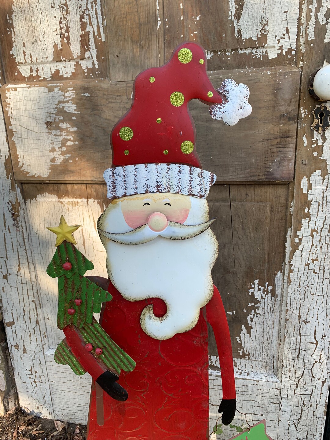 Outdoor Santa Christmas Decorations, Metal Santa Yard Art Stake