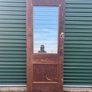 Antique Wood Single Pane Beveled Glass Entry Panel Door, Reclaimed, Renovation, Architectural Salvage 32 3/4&quot; x 79&quot; x 1 3/4&quot; EX5-RH