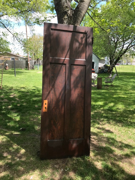 Antique Wood Door Recessed 3 Panel Solid Wood Interior Large Tall Building Supply Architectural Salvage Reclaimed 32 X 83 5 X 1 25 Bu4