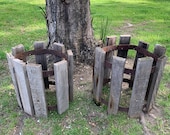 Set of 2, Rustic Distressed Wood Metal Plant Holder Stand, , Rusty Metal Porch Garden Planters, Whiskey Barrel Style