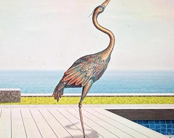 Heron Crane Outdoor Statue Metal Garden Yard Art Lawn Pond Landscaping Decor FA36HU