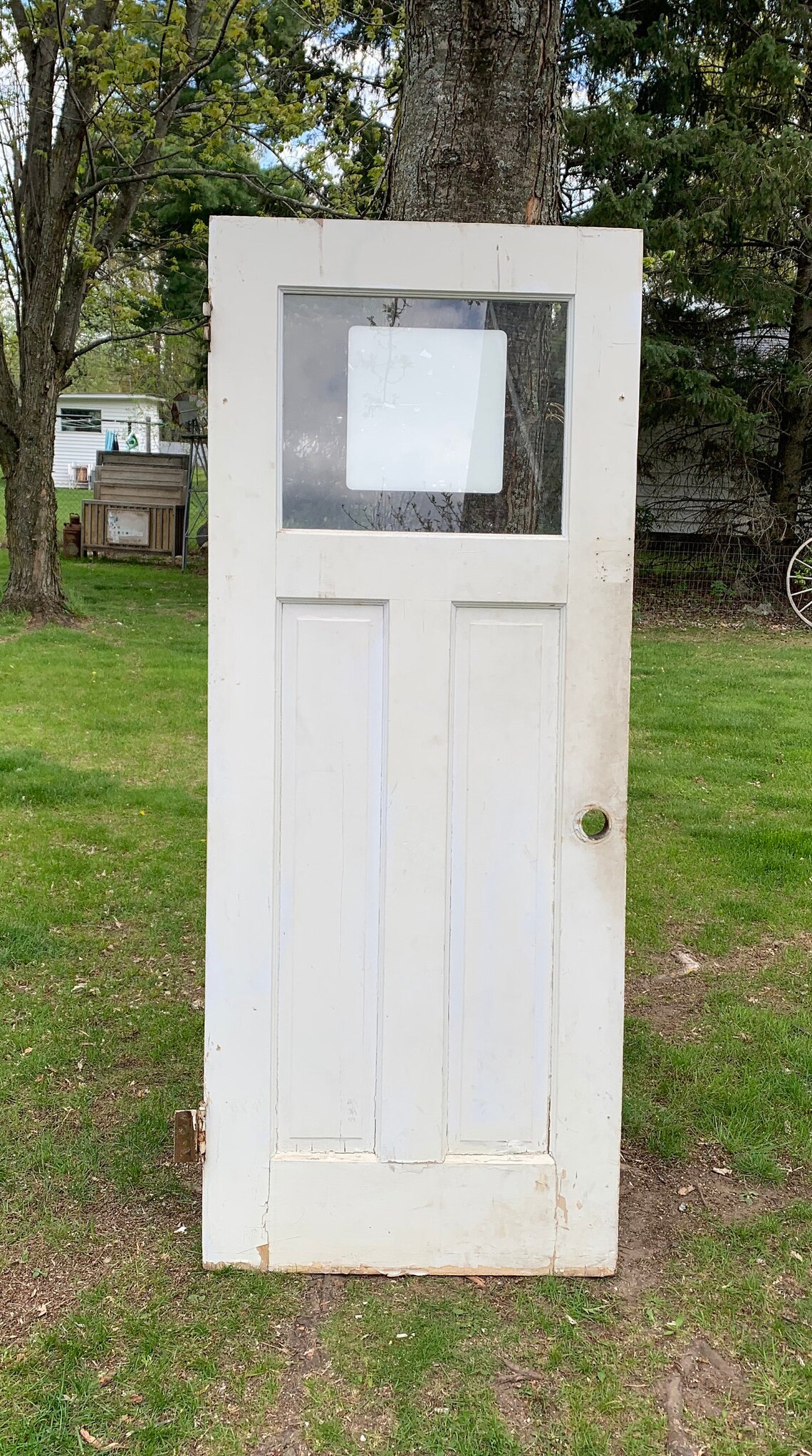 Antique Farmhouse Solid Wood Exterior Half Lite Two Panel