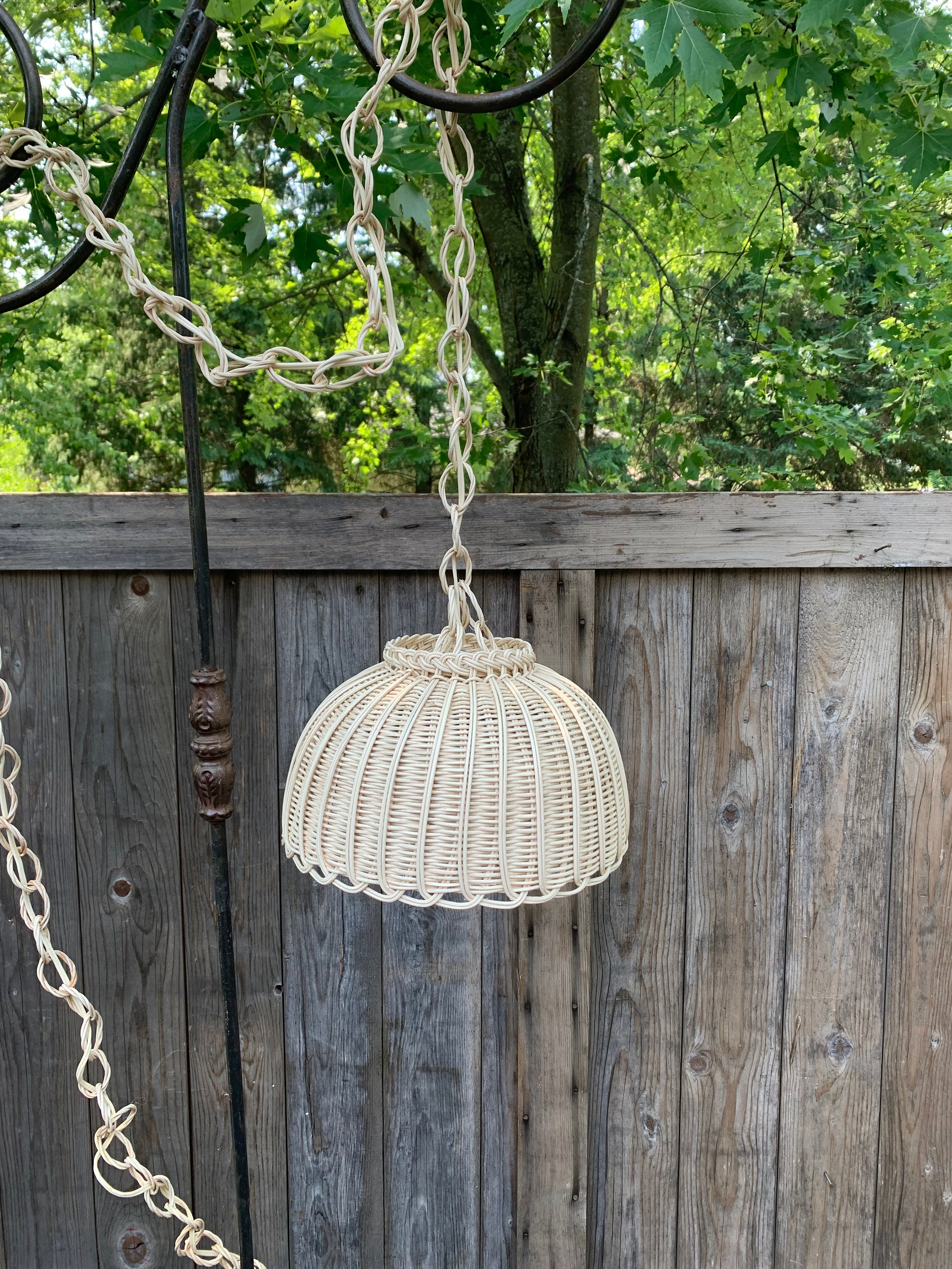 Vintage Wicker Swag Lamp Hanging Pendant Light D68 Etsy