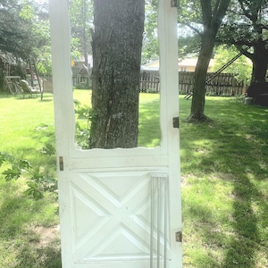 Antique Wood Farmhouse X Screen Storm Door, Architectural Salvage, Building Renovation Supply, Replacement, Cross Hatch 32&quot; x 80.5&quot; D86