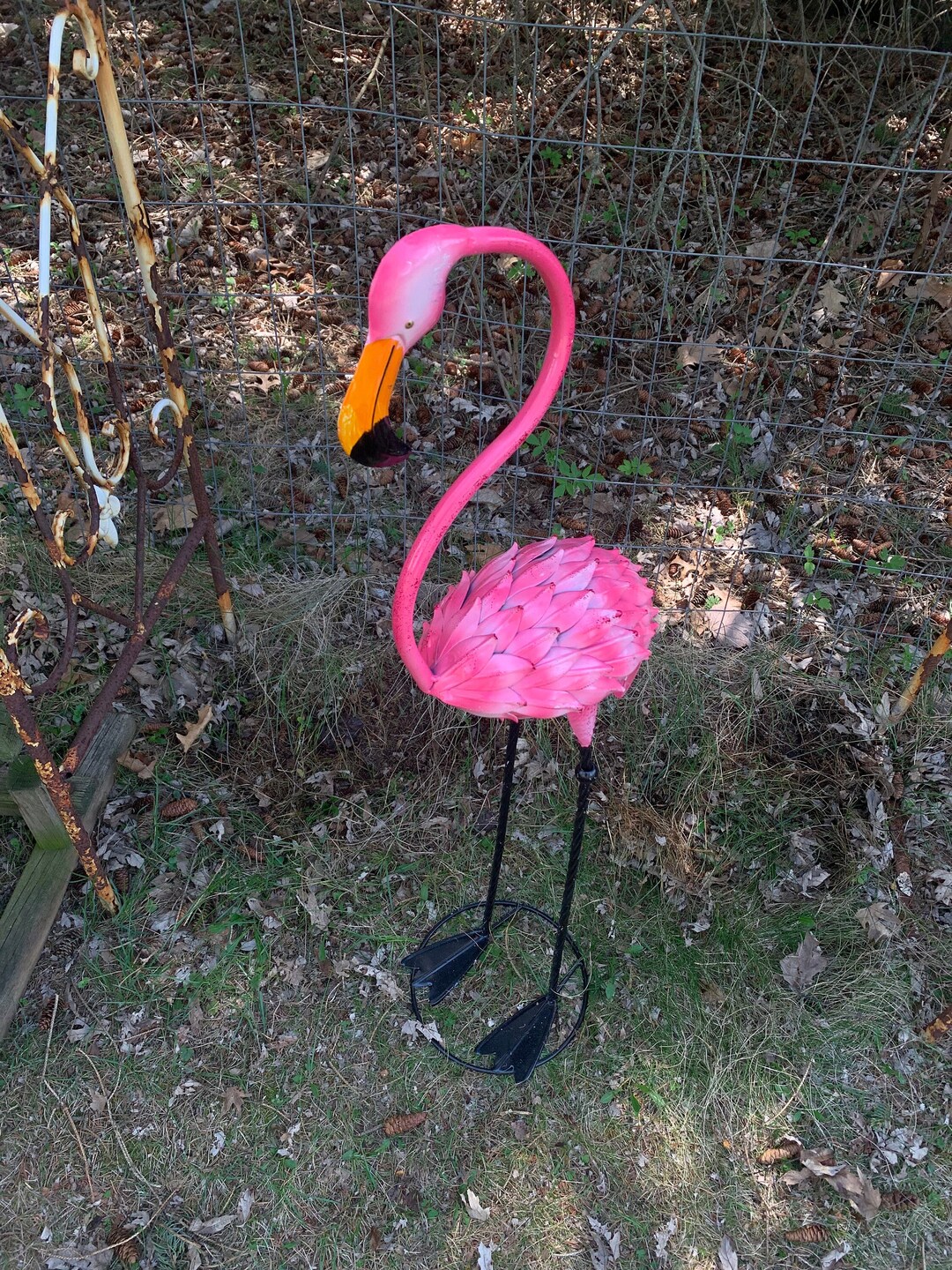 Pink Flamingo Garden Stake Metal Outdoor Statue Bird Garden Etsy