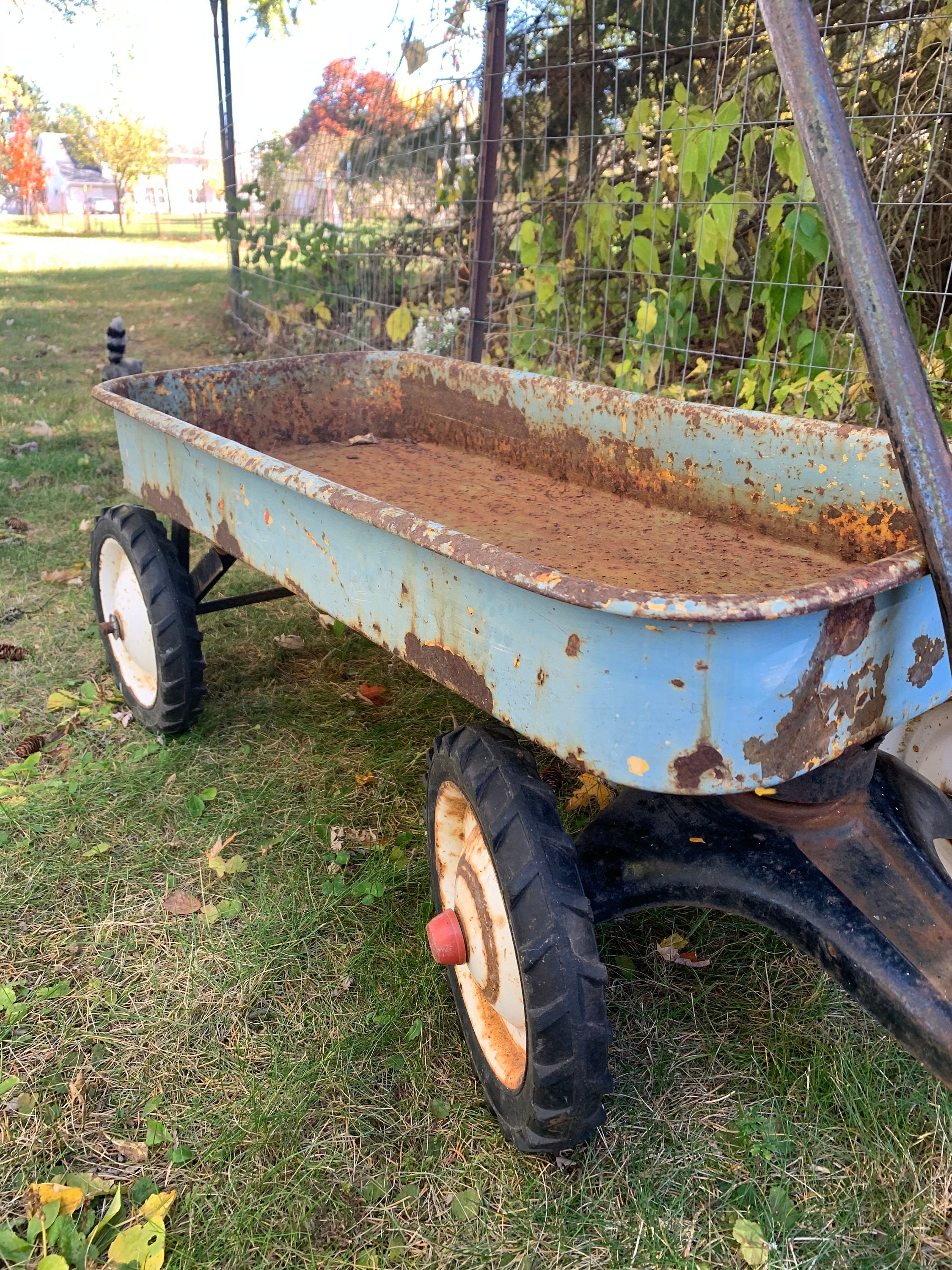 Antique Metal Wagon Full Size Distressed Robin Egg Blue Etsy