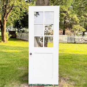 Antique Glass Half Lite Six Pane Wood Entry Door, Reclaimed, Architectural Salvage, Farmhouse Exterior Door 31 7/8&quot; x 84&quot; FH74-LH