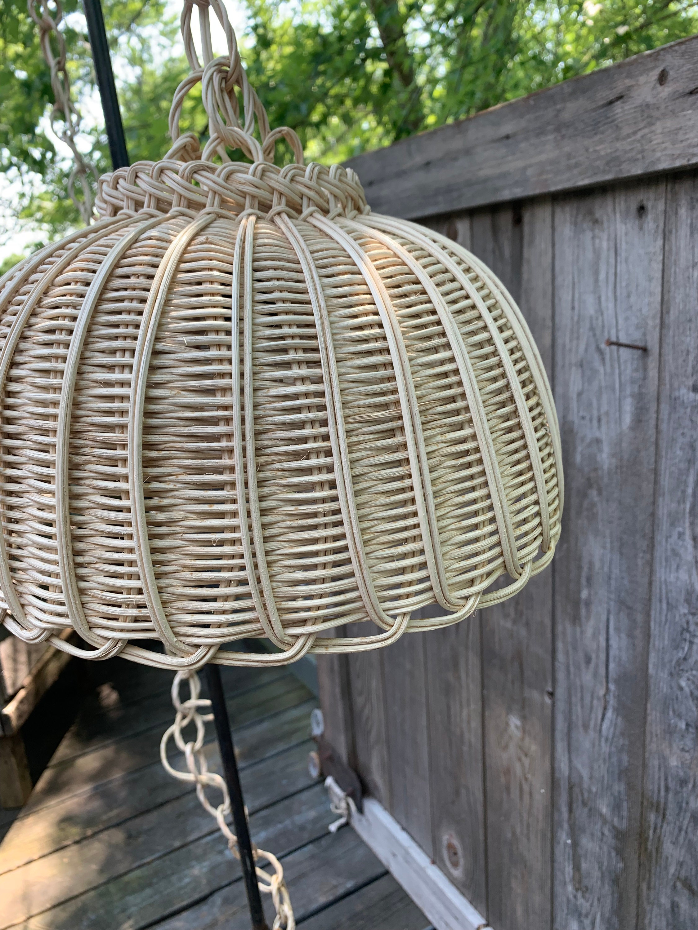 Vintage Wicker Swag Lamp Hanging Pendant Light D68 Etsy