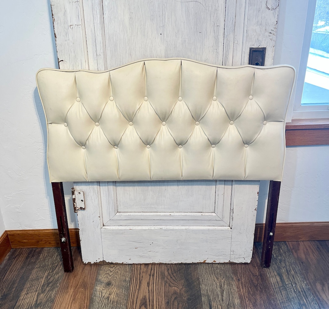 Vintage Twin Headboard, Upholstered Tufted Quilted Vinyl Simmons