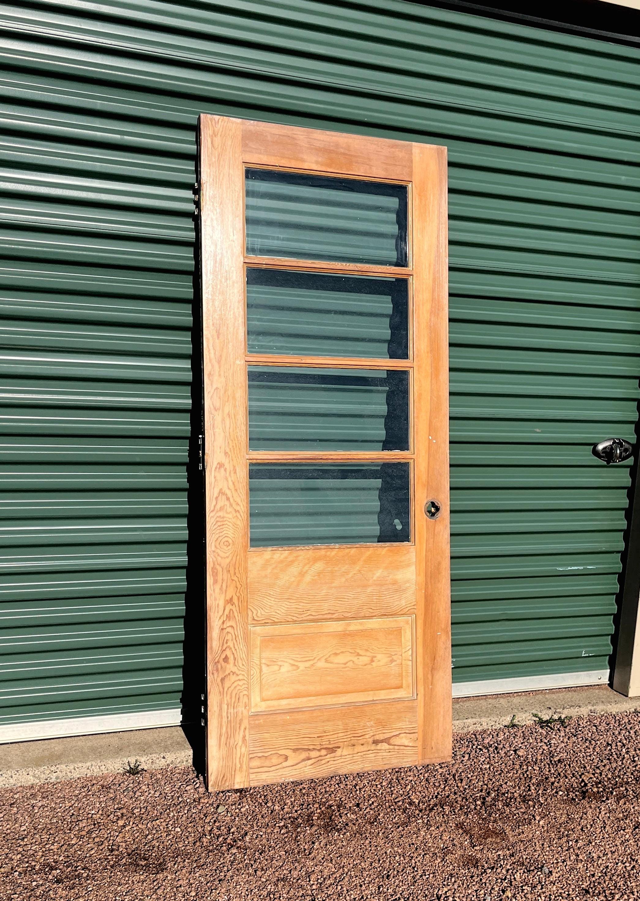 Antique Wood Horizontal Pane Window Wood Entry Door, Renovation, Restoration, Reclaimed, Architectural Salvage 32" x 79" x 1 3/8 FF1-LH