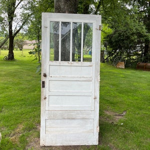 Antique Wavy Glass Panel Door, Carriage Barn Door, Replacement, Reclaimed Door w/ Window, Renovation, Victorian Salvage 36" x 80.5" DP90-91