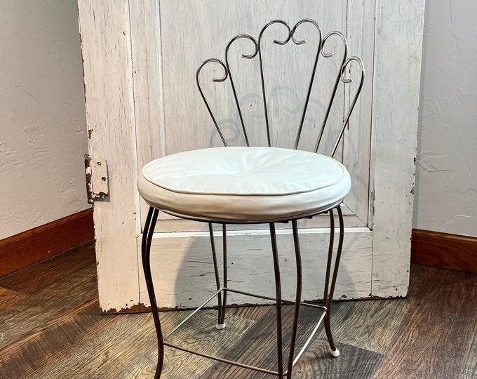 Antique Metal Vanity Chair, Dressing Chair, Boudoir Stool, Hollywood