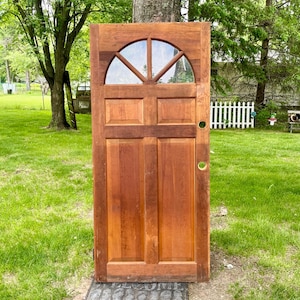 Puerta exterior de madera arqueada en forma de media luna, de material arquitectónico recuperado, 35 3/4” x 78 1/4” x 1 3/4” FF80-LH