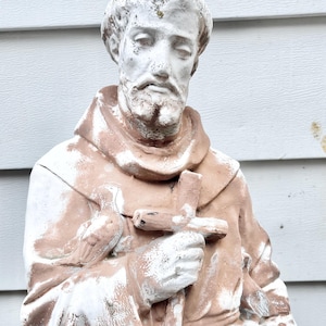 Vintage St. Francis Statue: Concrete Christian Garden Art (36&quot; Tall)