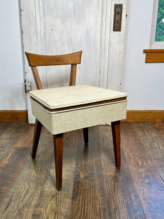 Antique Maple Sewing Chair W Storage Seat Mid Century Mod Bedroom Dressing Room Furniture ER65 Etsy