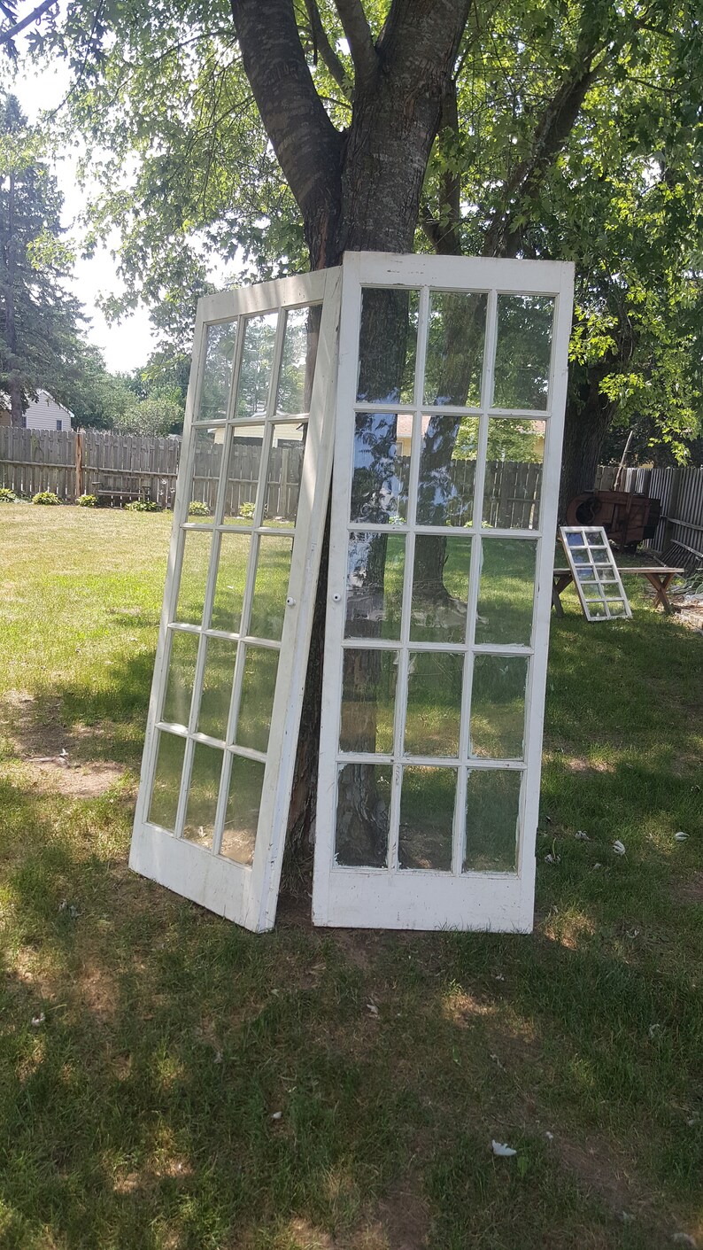 Antique Interior Victorian Farmhouse French Doors 15 Pane Glass Wood French Doors Architectural Salvage Building Supply 26 5 X 78 25