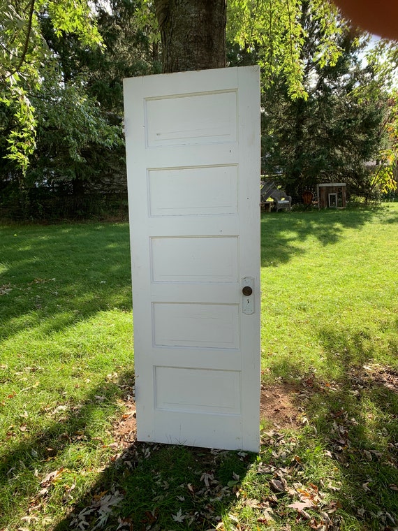 Old Wood Interior Door Five Panel Recessed Solid Wood Etsy