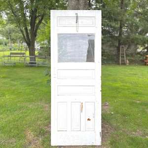 Antique Single Glass Pane Entry Wood Barn Door Victorian Carriage House, Reclaimed, Architectural Salvage, 31 3/4 x 84"