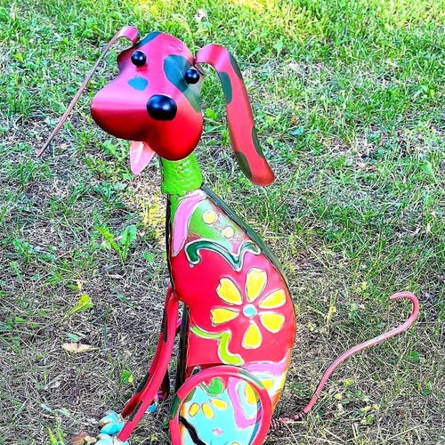 Metal Dog Statue, Outdoor Garden Decor,  Animal Metal Yard Art, 17"T