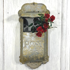 Vintage Inspired Metal Mailbox Aged Distressed Wall Mount Victorian Post Box