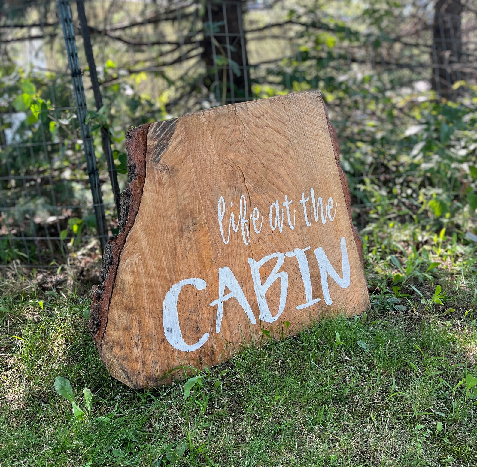 live edge split log cabin sign for cabin home