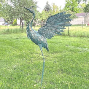 Metal Heron Crane Bird Statue w/ Wings 41&quot; Outdoor Garden Stake Yard Art Lawn Decor EQ62-CB