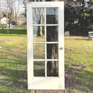 Antique Wood Glass Lite Entry Door, Reclaimed Victorian Wavy Glass Pantry Laundry Architectural Salvage 33.75 x 79.25&quot; EA45