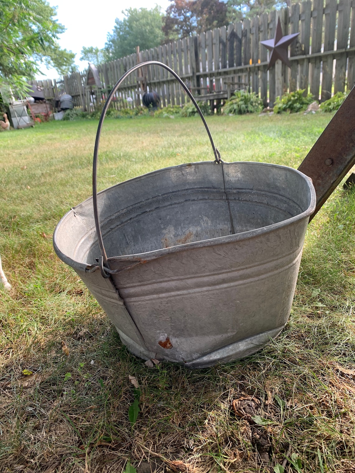 Antique Galvanized Metal Bucket Planter Outdoor Planter Etsy