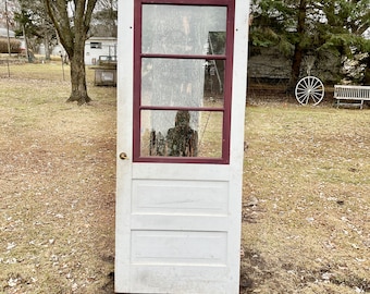 Antique Wood Farmhouse Screen Storm Glass Entry Pantry Laundry Door Reclaimed Architectural Salvage Renovation  33.75" EM73