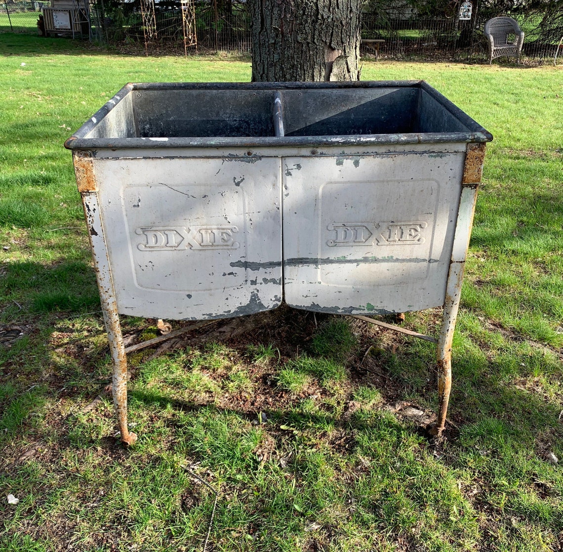Antique Dixie Metal Double Wash Tub Basin Laundry Kitchen Etsy