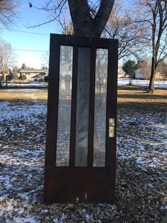 Antique Wood Entry Door Old Window Exterior Front 9 Pane Beveled Glass Building Supply Architectural Salvage 34 X 81 Bp29