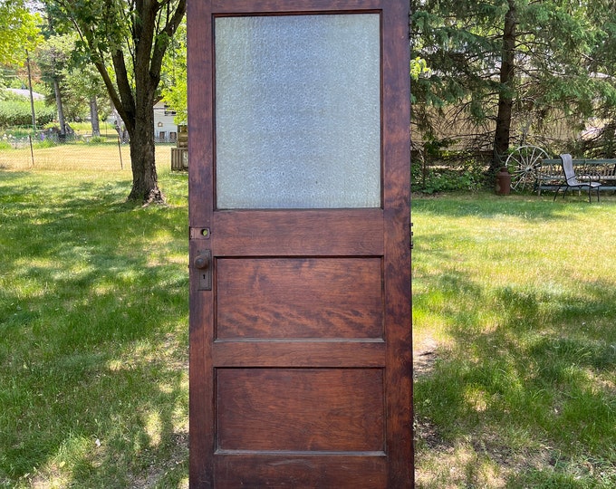 Antique Privacy Glass Wood Panel Interior Door, Pantry, Architectural