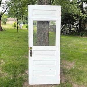 Antique Wood Panel Door with Glass: Reclaimed Farmhouse Entry, 32&quot; x 79.5&quot;
