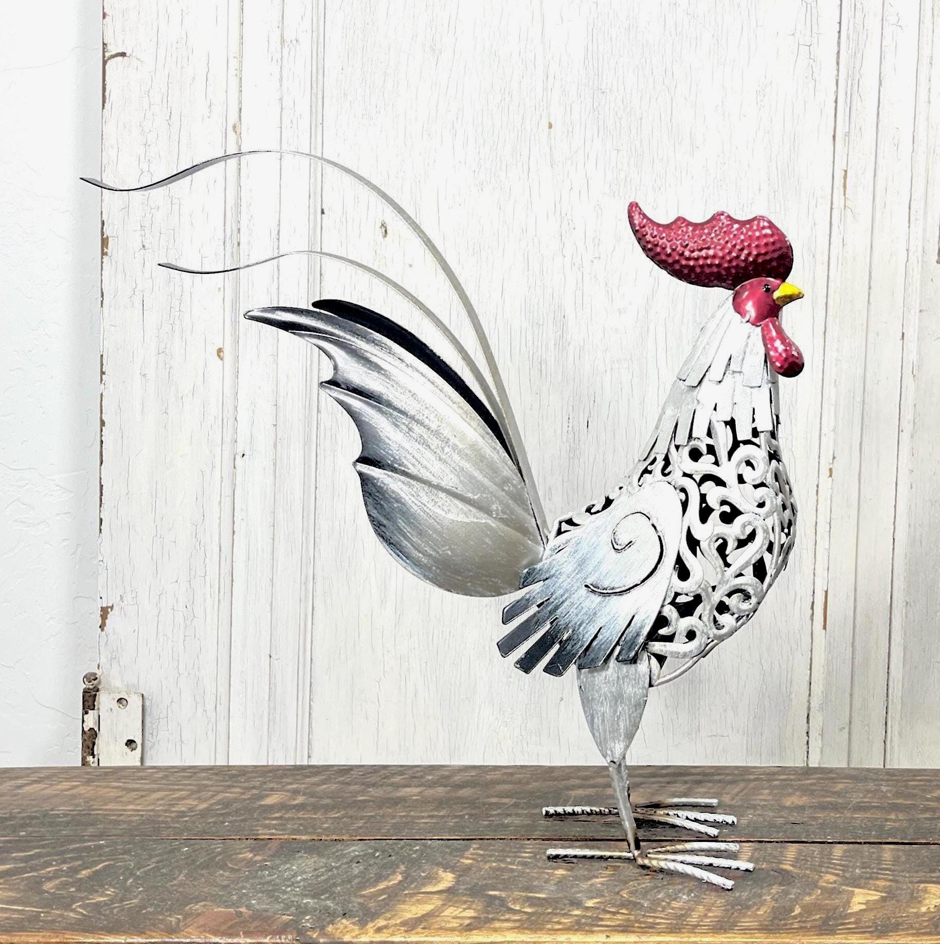 Metal Rooster Statue Outdoor Farm Animal Garden Yard Art Lawn Decor FA25