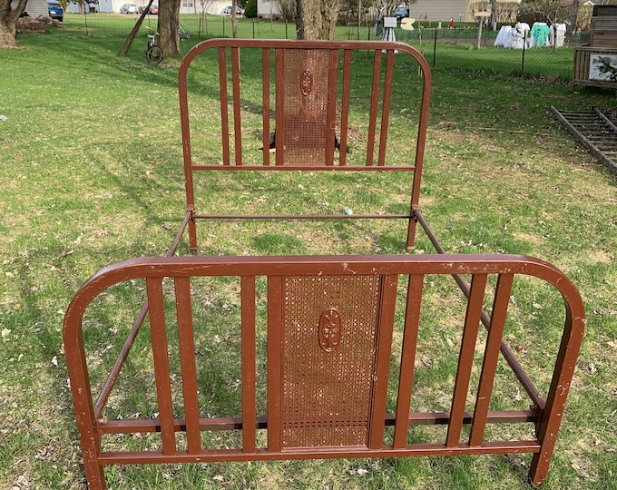Antique Full Metal Bed Frame. Early 1900s, Weaved Ornate Design, Headboard, Footboard, Farmhouse ...