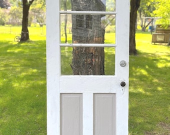 Antique Half Lite Glass Pane Wood Entry Door, Architectural Salvage, Reclaimed, 32" x 80", FDR85