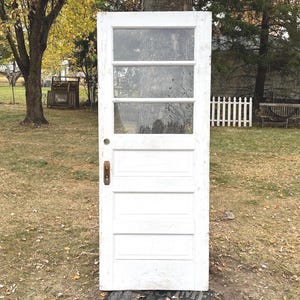 Antique Horizontal Pane Glass Window Wood Entry Door, Renovation, Restoration, Reclaimed, Architectural Salvage 31 5/8&quot; x 79&quot; x 1 3/4 EX20