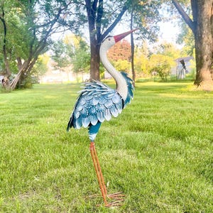 Blue Heron Egret Statue Outdoor Metal Crane Bird Garden Art Yard Lawn Ornament Pond Decoration FG55