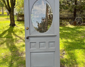 Antique Wood Oval Beveled Glass Window Entry Door, Early 1900's, Restoration, Reclaimed, Architectural Salvage 32 1/4" x 80" EK97