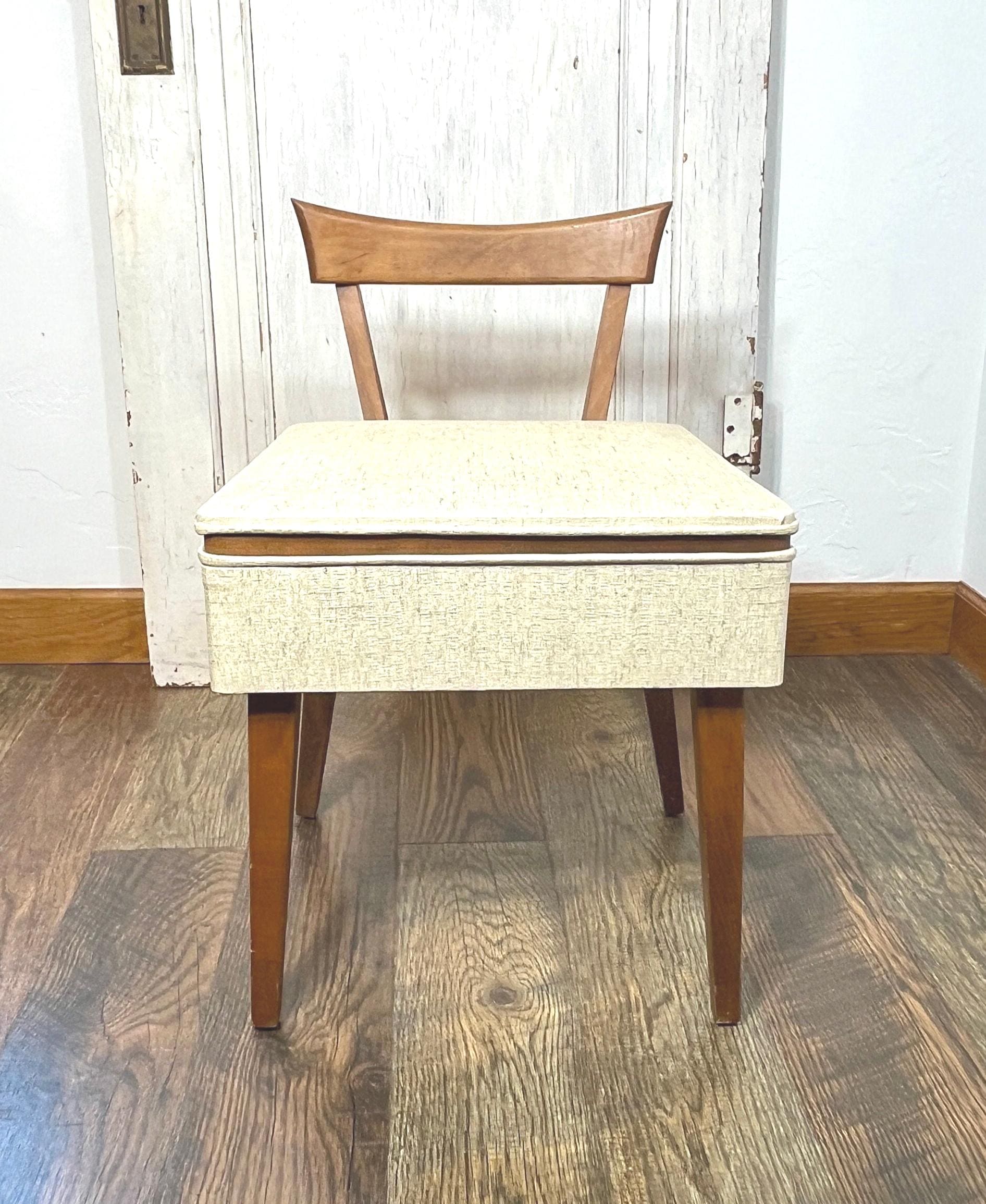 vintage チェア Antique Maple Sewing Chair W/ Storage Seat Mid Century Mod