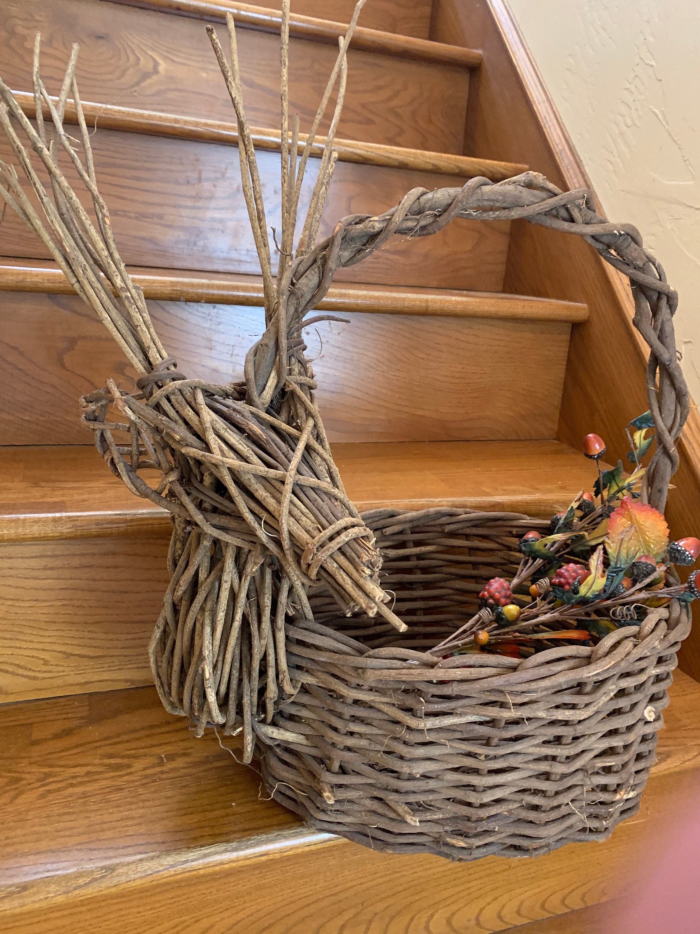Large Willow Branch Basket Rustic Wood Basket Wicker Large Etsy