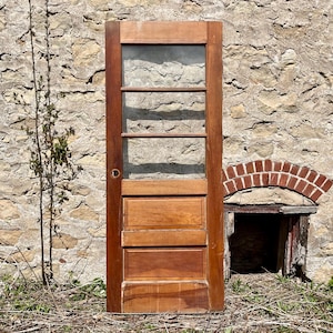 Antique Horizontal Pane Window Wood Panel Door, Reclaimed, Architectural Salvage, Farmhouse Pantry Door 31 3/4&quot; x 79 x 1/3/4&quot; FD90-LH