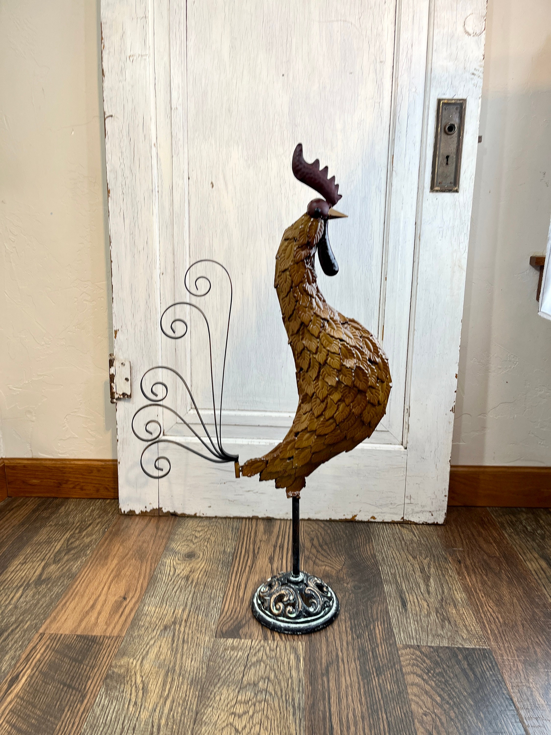 Galvanized Rooster Decor Sculpture