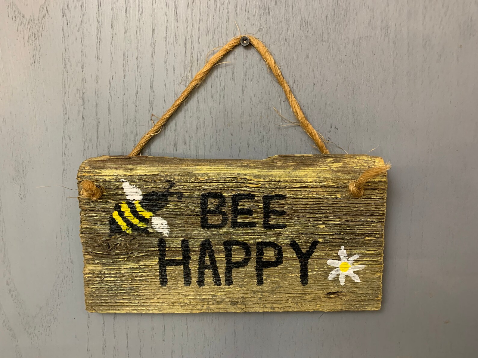 Wood Bee Happy Wall Sign Rustic Barnwood Sign Garden Sign Etsy