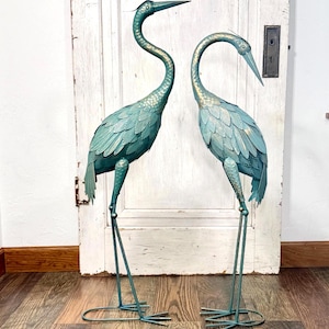 Aged Metal Blue Heron Crane BACKORDERED Bird Statue Outdoor Garden Stake Yard Art Lawn Decor